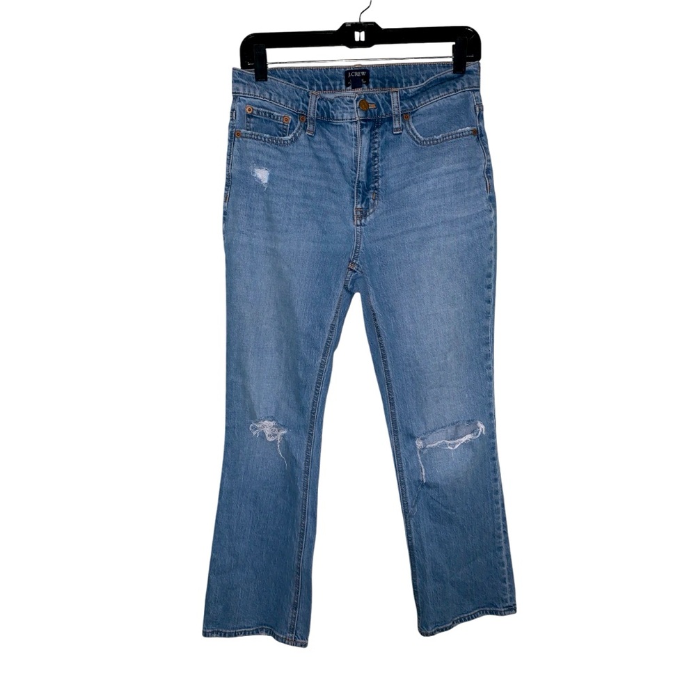 J.Crew Factory Blue Mid Rise‎ Flare Cropped Ripped Jean Size 27